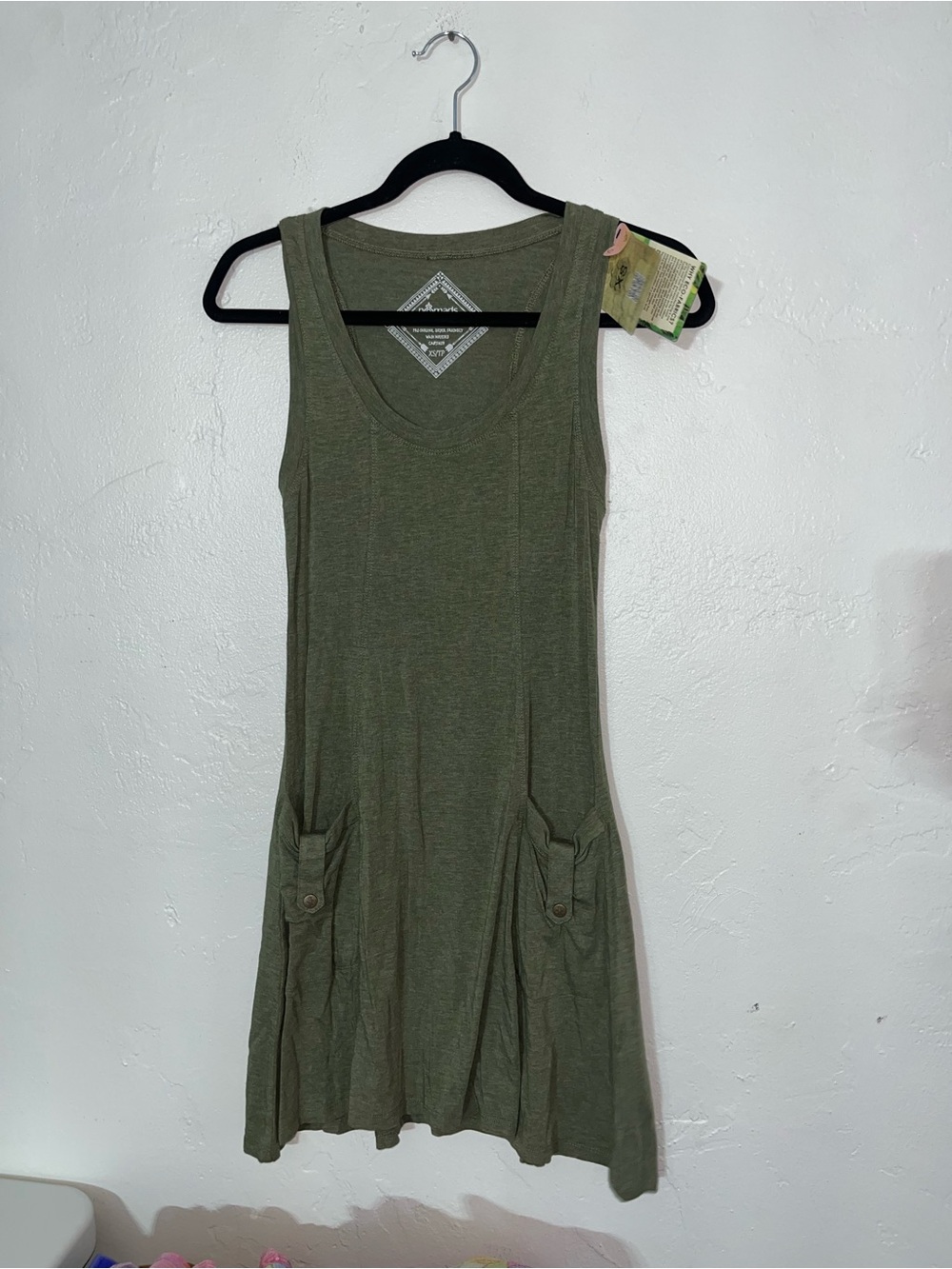 NWT Nomads Hemp Wear Bamboo Organic  Cotton Sleeveless Olive Pocket Tank Dress